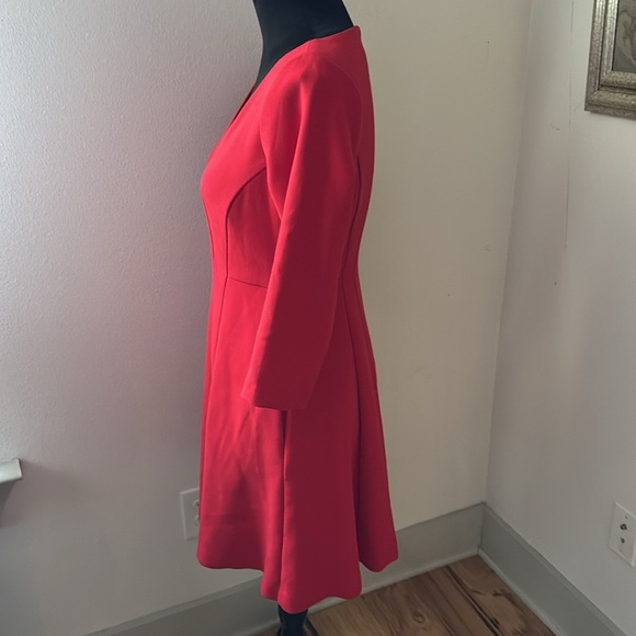 Ann Taylor Petite Double weaved seamed Red V-Neck Dress fit & flare dress Sz 2P - Picture 5 of 8